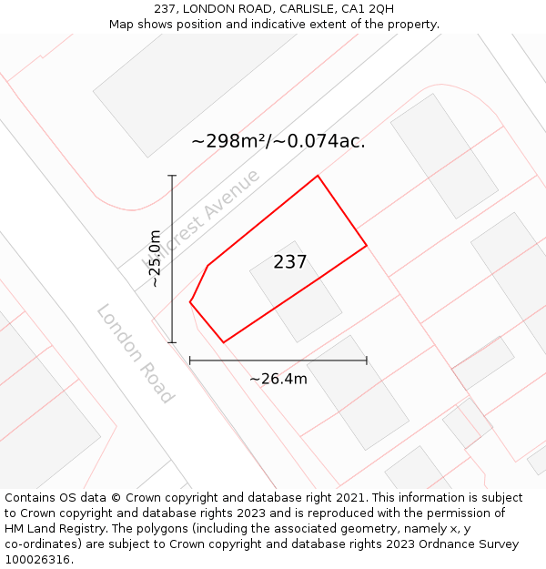 237, LONDON ROAD, CARLISLE, CA1 2QH: Plot and title map