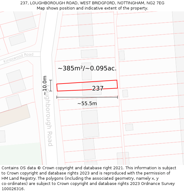 237, LOUGHBOROUGH ROAD, WEST BRIDGFORD, NOTTINGHAM, NG2 7EG: Plot and title map