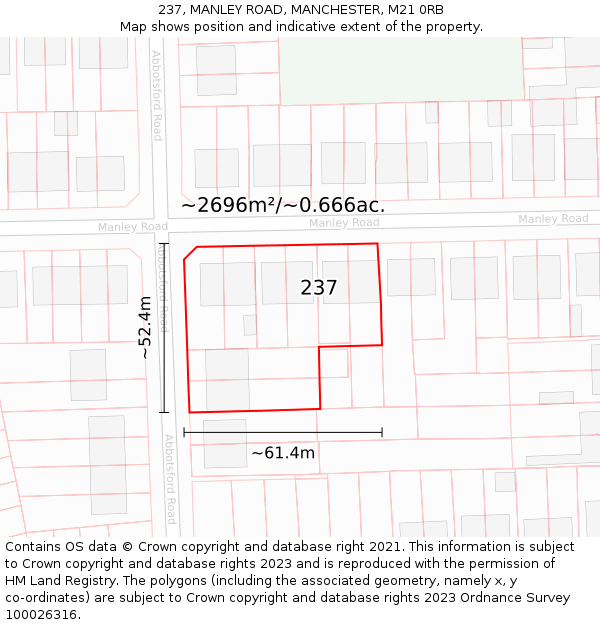 237, MANLEY ROAD, MANCHESTER, M21 0RB: Plot and title map