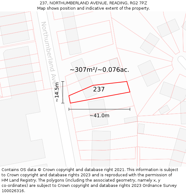 237, NORTHUMBERLAND AVENUE, READING, RG2 7PZ: Plot and title map