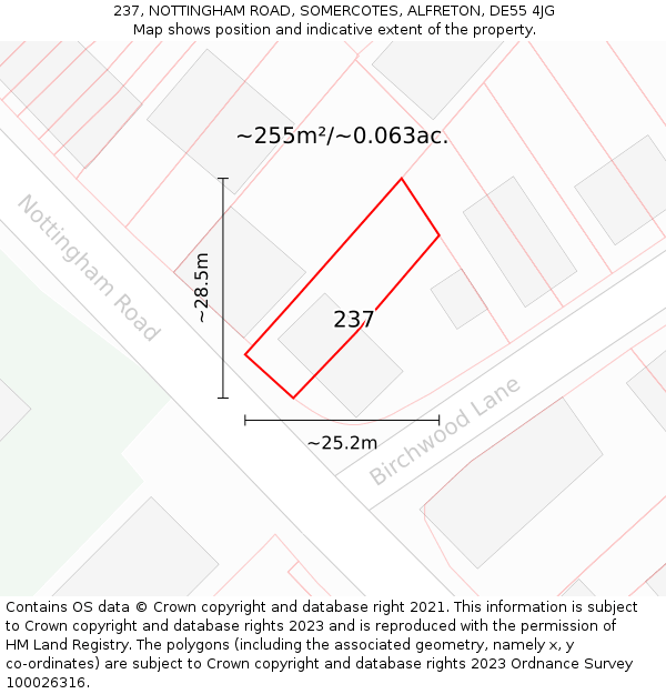 237, NOTTINGHAM ROAD, SOMERCOTES, ALFRETON, DE55 4JG: Plot and title map