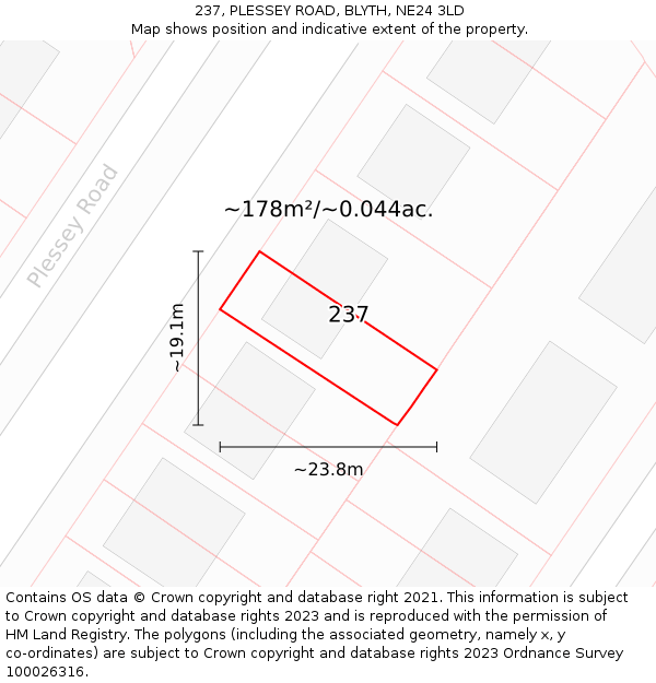 237, PLESSEY ROAD, BLYTH, NE24 3LD: Plot and title map