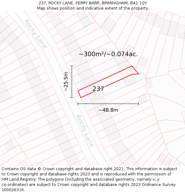 237, ROCKY LANE, PERRY BARR, BIRMINGHAM, B42 1QY: Plot and title map