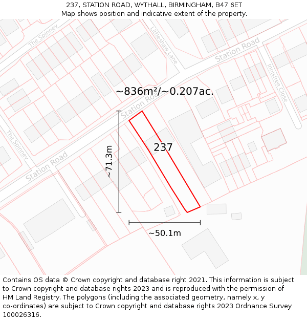 237, STATION ROAD, WYTHALL, BIRMINGHAM, B47 6ET: Plot and title map