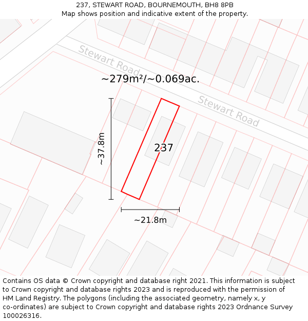 237, STEWART ROAD, BOURNEMOUTH, BH8 8PB: Plot and title map