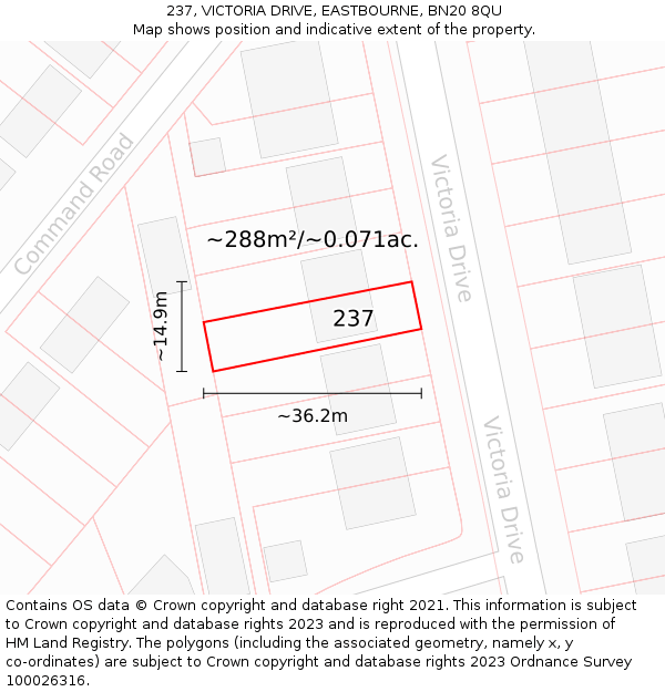 237, VICTORIA DRIVE, EASTBOURNE, BN20 8QU: Plot and title map