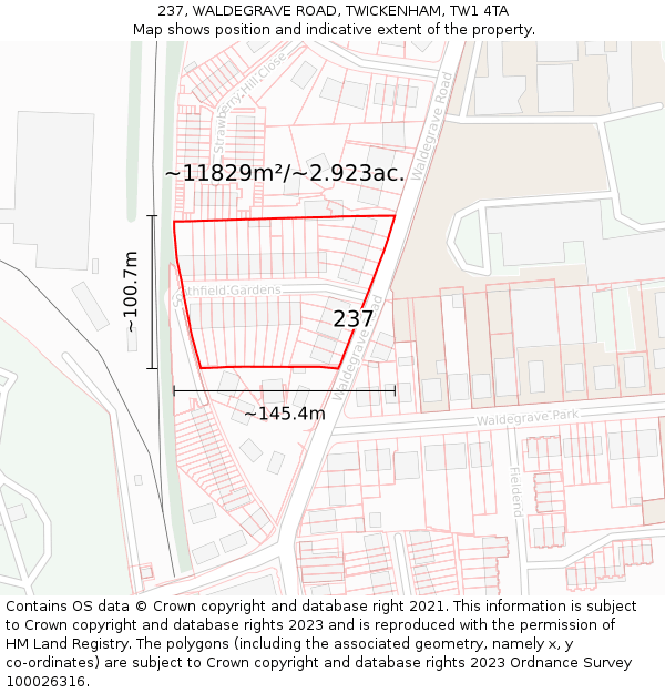 237, WALDEGRAVE ROAD, TWICKENHAM, TW1 4TA: Plot and title map