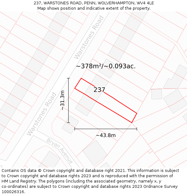 237, WARSTONES ROAD, PENN, WOLVERHAMPTON, WV4 4LE: Plot and title map