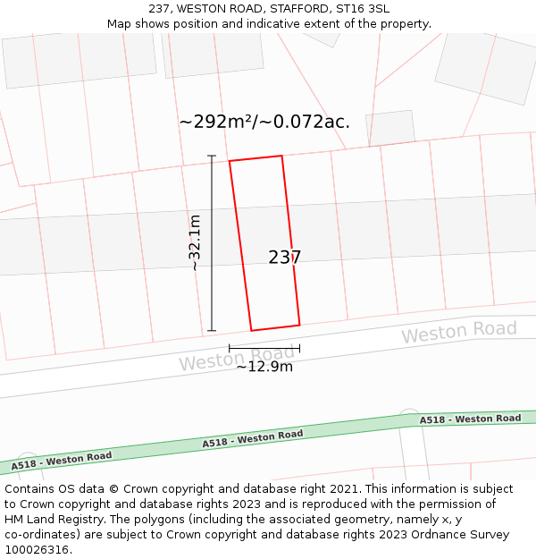 237, WESTON ROAD, STAFFORD, ST16 3SL: Plot and title map