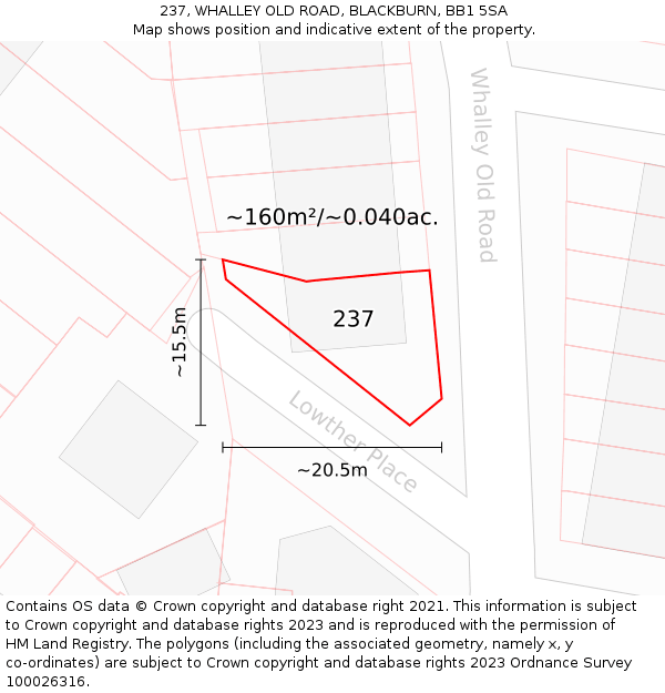 237, WHALLEY OLD ROAD, BLACKBURN, BB1 5SA: Plot and title map