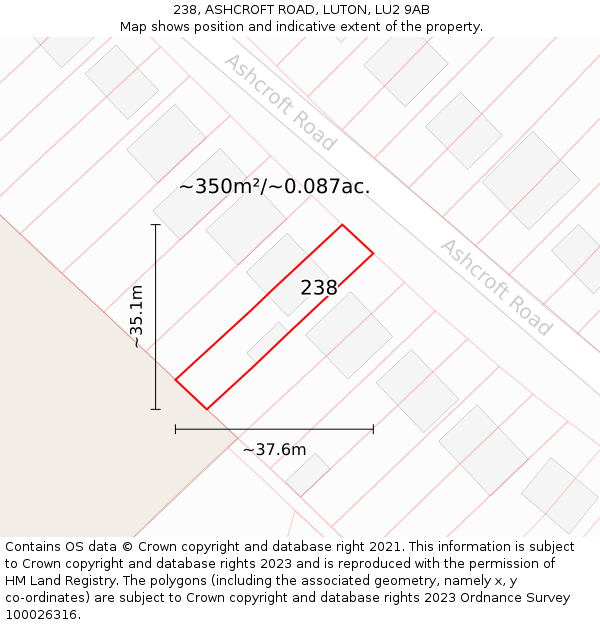 238, ASHCROFT ROAD, LUTON, LU2 9AB: Plot and title map