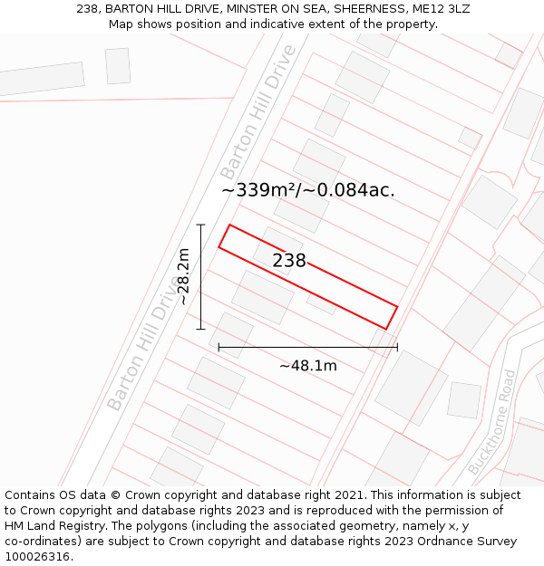 238, BARTON HILL DRIVE, MINSTER ON SEA, SHEERNESS, ME12 3LZ: Plot and title map