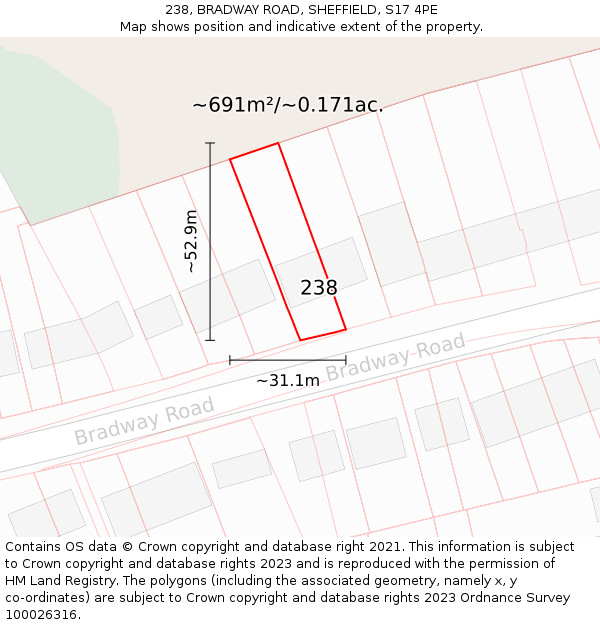 238, BRADWAY ROAD, SHEFFIELD, S17 4PE: Plot and title map