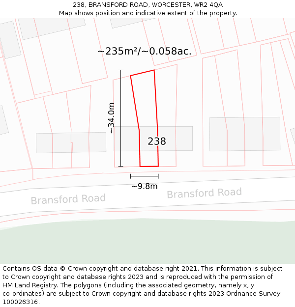 238, BRANSFORD ROAD, WORCESTER, WR2 4QA: Plot and title map