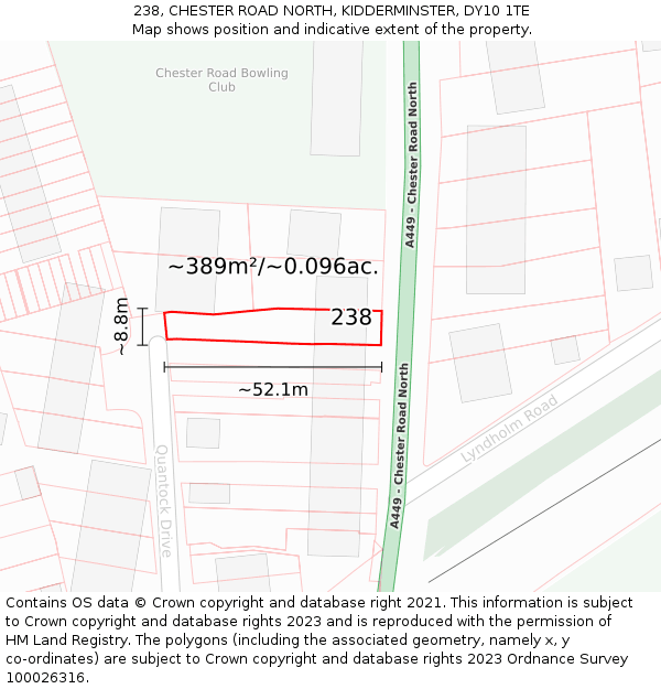 238, CHESTER ROAD NORTH, KIDDERMINSTER, DY10 1TE: Plot and title map