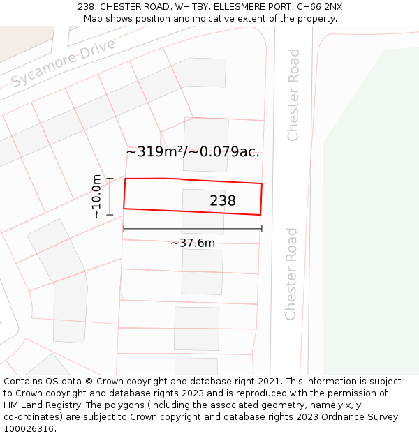 238, CHESTER ROAD, WHITBY, ELLESMERE PORT, CH66 2NX: Plot and title map