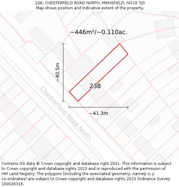 238, CHESTERFIELD ROAD NORTH, MANSFIELD, NG19 7JG: Plot and title map