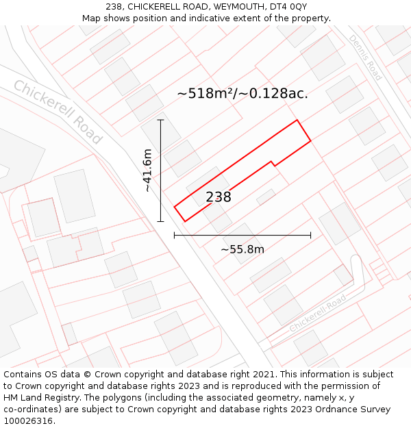 238, CHICKERELL ROAD, WEYMOUTH, DT4 0QY: Plot and title map