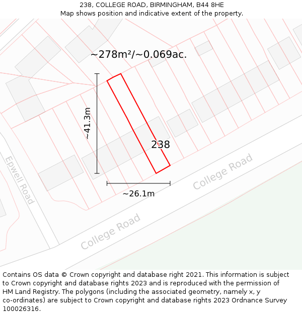 238, COLLEGE ROAD, BIRMINGHAM, B44 8HE: Plot and title map