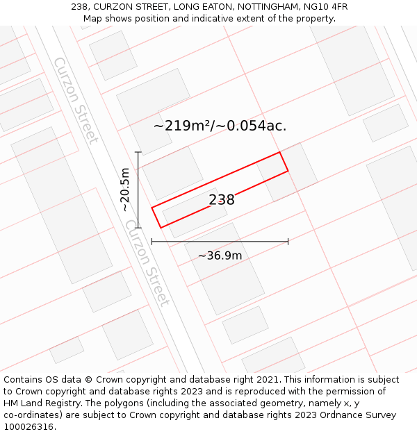 238, CURZON STREET, LONG EATON, NOTTINGHAM, NG10 4FR: Plot and title map