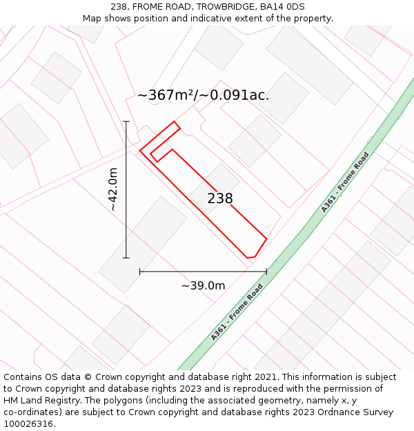 238, FROME ROAD, TROWBRIDGE, BA14 0DS: Plot and title map