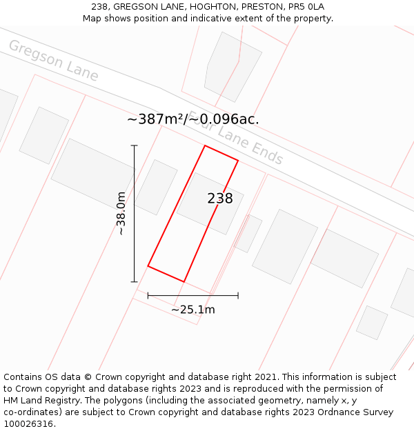 238, GREGSON LANE, HOGHTON, PRESTON, PR5 0LA: Plot and title map