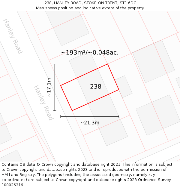 238, HANLEY ROAD, STOKE-ON-TRENT, ST1 6DG: Plot and title map