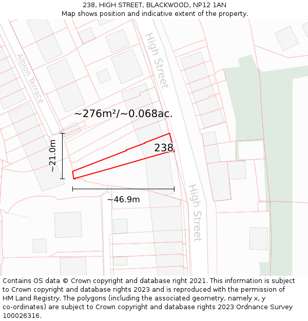 238, HIGH STREET, BLACKWOOD, NP12 1AN: Plot and title map