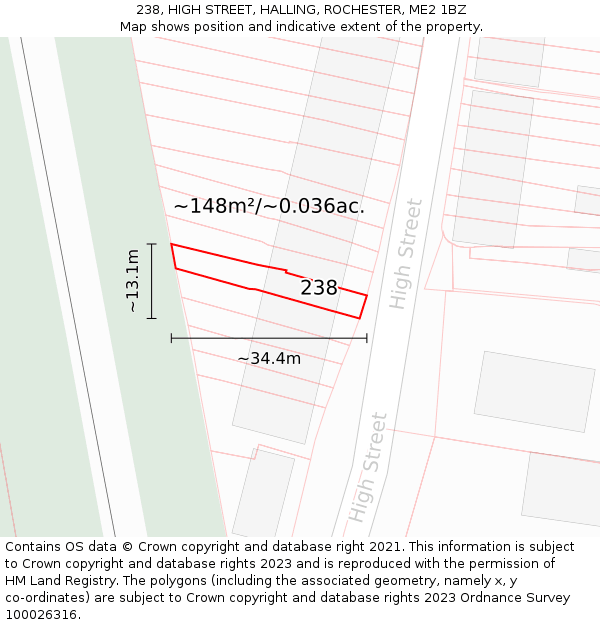 238, HIGH STREET, HALLING, ROCHESTER, ME2 1BZ: Plot and title map