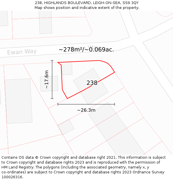 238, HIGHLANDS BOULEVARD, LEIGH-ON-SEA, SS9 3QY: Plot and title map