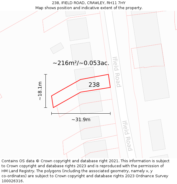 238, IFIELD ROAD, CRAWLEY, RH11 7HY: Plot and title map