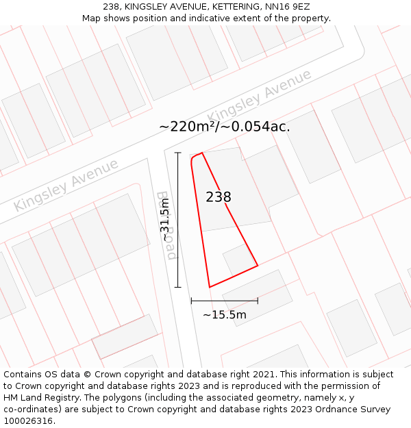 238, KINGSLEY AVENUE, KETTERING, NN16 9EZ: Plot and title map