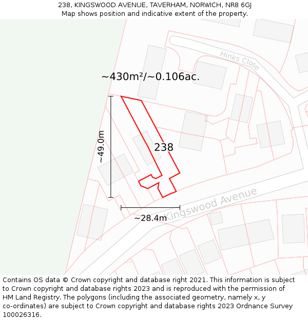 238, KINGSWOOD AVENUE, TAVERHAM, NORWICH, NR8 6GJ: Plot and title map