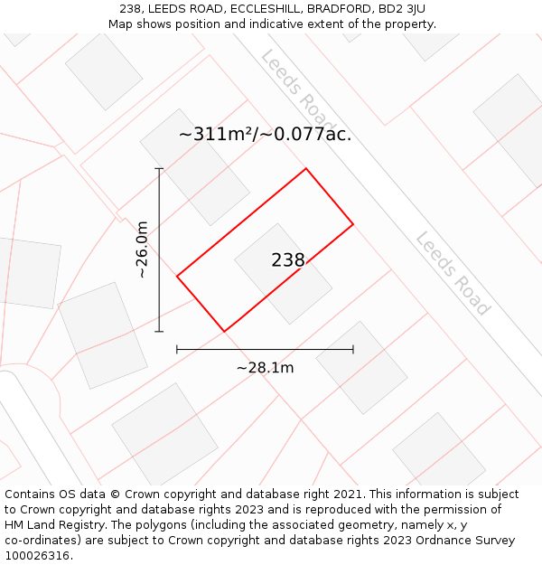 238, LEEDS ROAD, ECCLESHILL, BRADFORD, BD2 3JU: Plot and title map