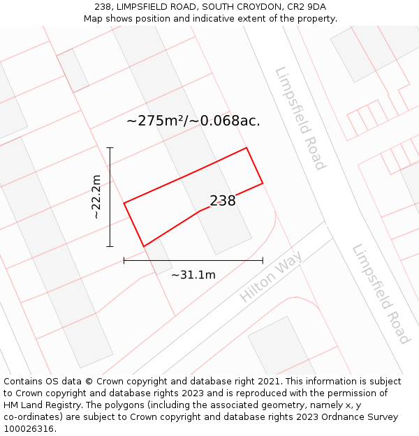 238, LIMPSFIELD ROAD, SOUTH CROYDON, CR2 9DA: Plot and title map