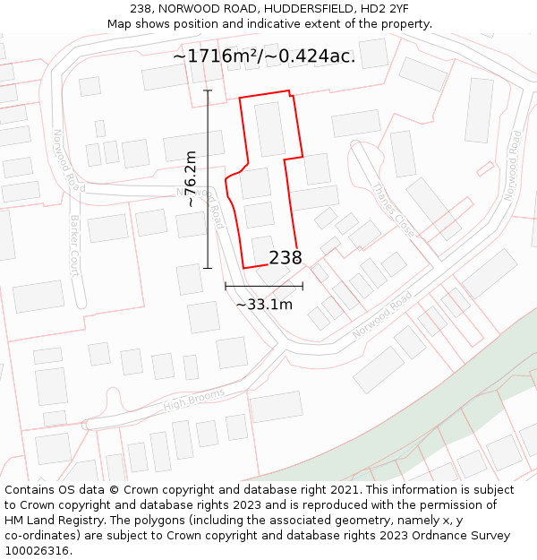 238, NORWOOD ROAD, HUDDERSFIELD, HD2 2YF: Plot and title map