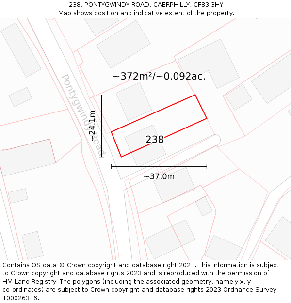 238, PONTYGWINDY ROAD, CAERPHILLY, CF83 3HY: Plot and title map