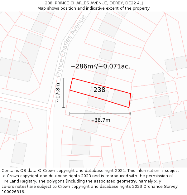 238, PRINCE CHARLES AVENUE, DERBY, DE22 4LJ: Plot and title map