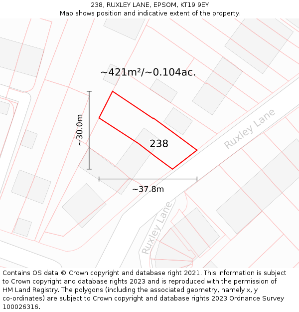 238, RUXLEY LANE, EPSOM, KT19 9EY: Plot and title map