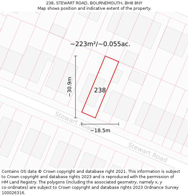 238, STEWART ROAD, BOURNEMOUTH, BH8 8NY: Plot and title map