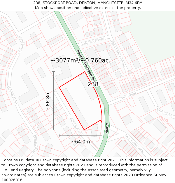 238, STOCKPORT ROAD, DENTON, MANCHESTER, M34 6BA: Plot and title map