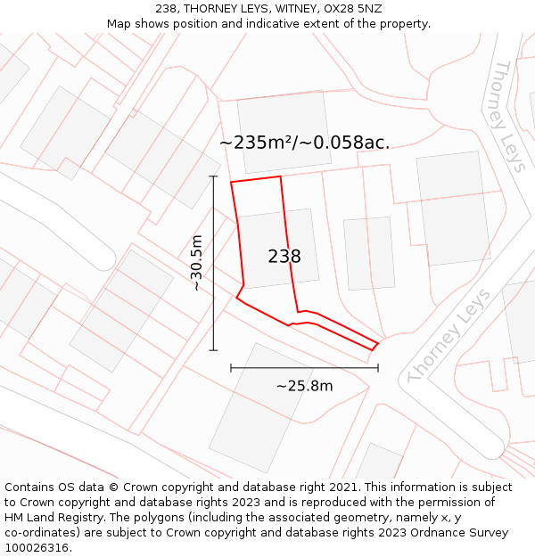 238, THORNEY LEYS, WITNEY, OX28 5NZ: Plot and title map