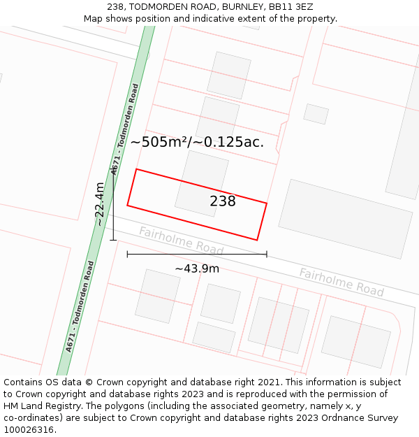 238, TODMORDEN ROAD, BURNLEY, BB11 3EZ: Plot and title map