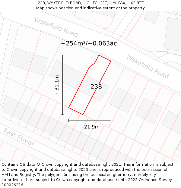 238, WAKEFIELD ROAD, LIGHTCLIFFE, HALIFAX, HX3 8TZ: Plot and title map