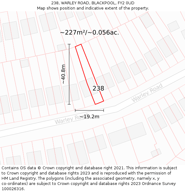 238, WARLEY ROAD, BLACKPOOL, FY2 0UD: Plot and title map