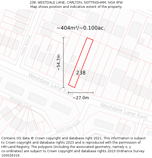238, WESTDALE LANE, CARLTON, NOTTINGHAM, NG4 4FW: Plot and title map