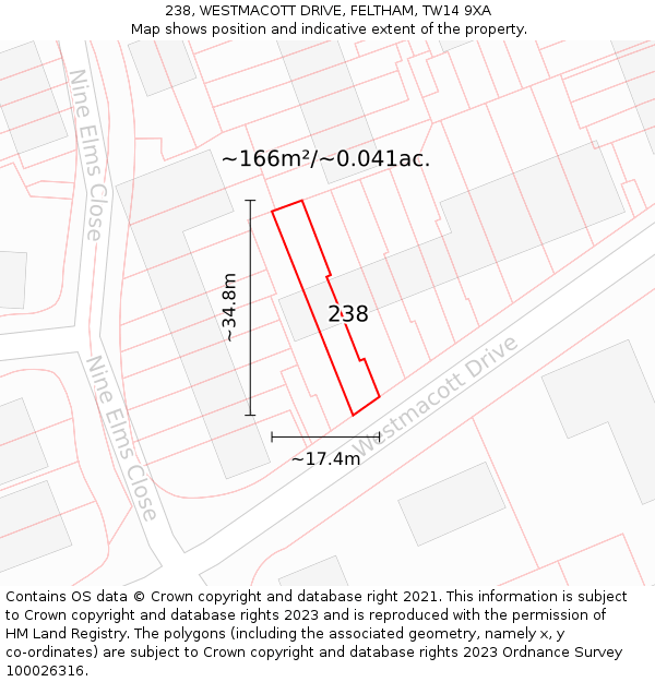 238, WESTMACOTT DRIVE, FELTHAM, TW14 9XA: Plot and title map