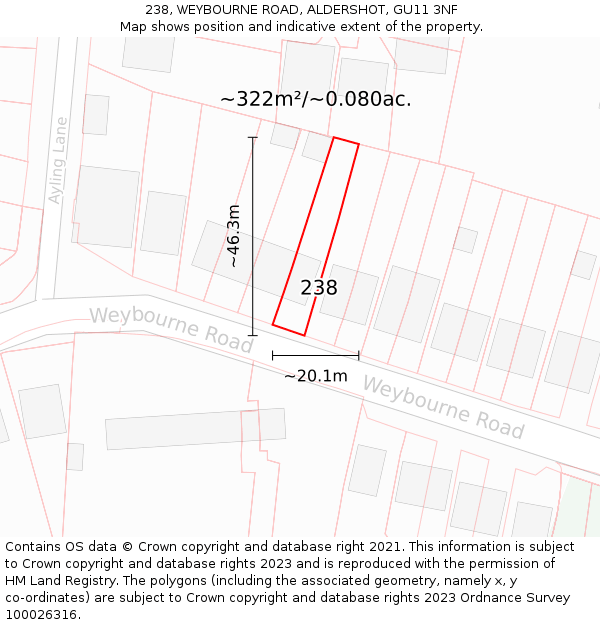 238, WEYBOURNE ROAD, ALDERSHOT, GU11 3NF: Plot and title map