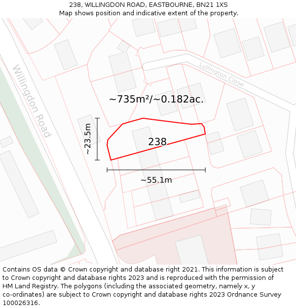 238, WILLINGDON ROAD, EASTBOURNE, BN21 1XS: Plot and title map