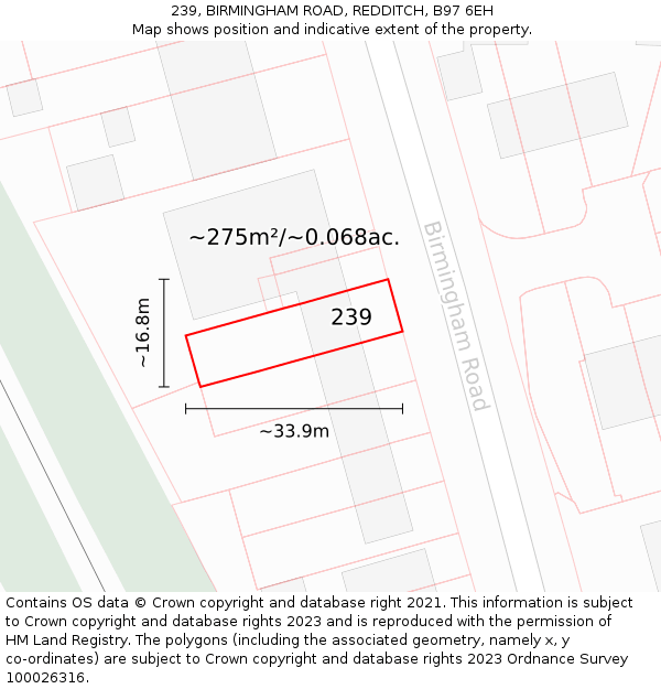 239, BIRMINGHAM ROAD, REDDITCH, B97 6EH: Plot and title map